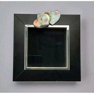 CHRISTOFLE 6" Black Picture Frame w/ Silver Tone Hearts- For 4" x 4" Photos